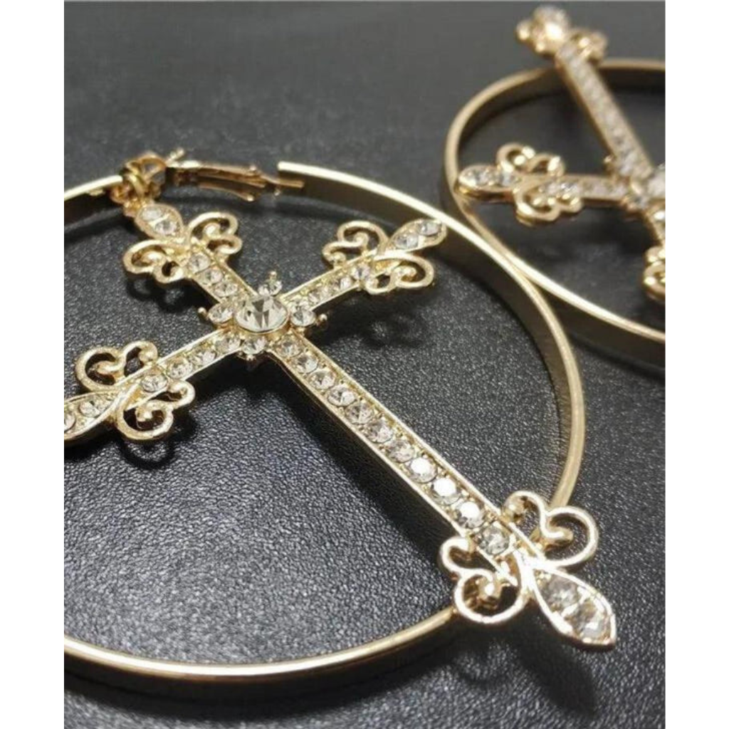 Cross Hoop Earrings Women Cubic Zirconia-Tithesource-