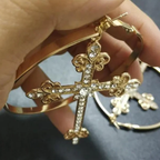 Cross Hoop Earrings Women Cubic Zirconia-Tithesource-