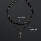 Cross Necklace Men Double Layer Cuban Rope Chain Silver Pendant