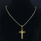 Cross Necklace Men Saint Benedict Multicolor Cubic Zirconia Pendant