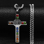 Cross Necklace Men Saint Benedict Multicolor Cubic Zirconia Pendant
