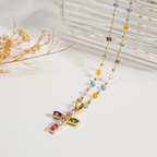Cross Necklace Women - Dainty Colorful Gem Set
