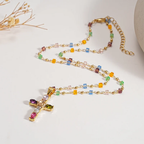 Cross Necklace Women - Dainty Colorful Gem Set