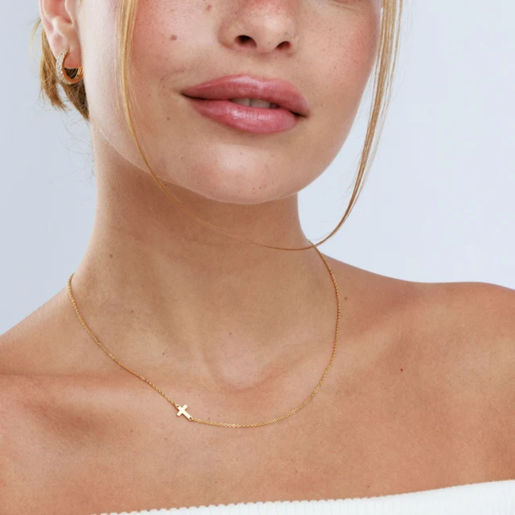 Cross Necklace for Women Sideways Gold Dainty Layering Pendant