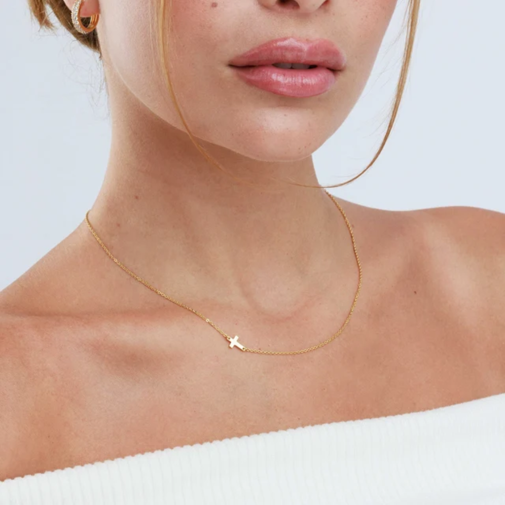 Cross Necklace for Women Sideways Gold Dainty Layering Pendant