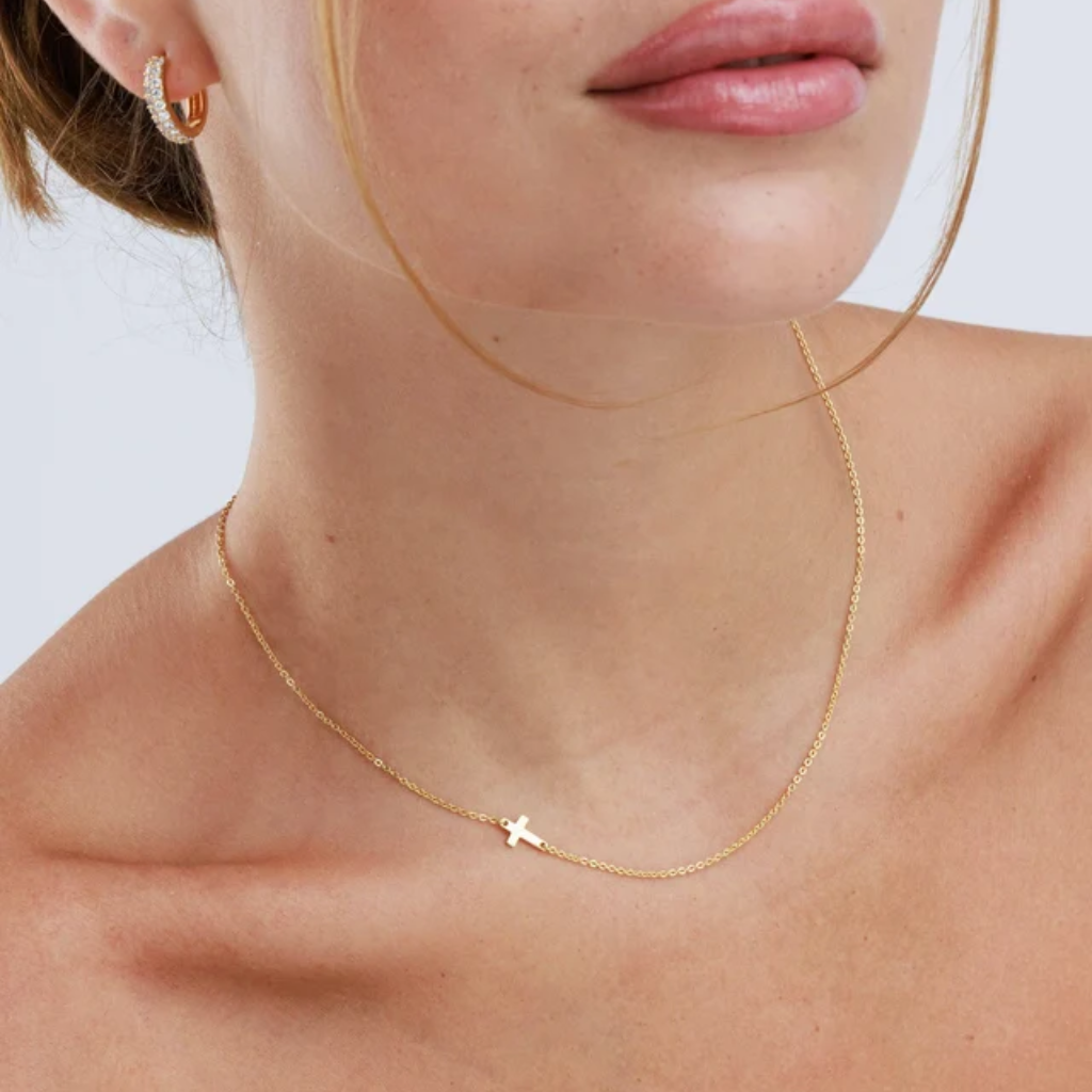 Cross Necklace for Women Sideways Gold Dainty Layering Pendant