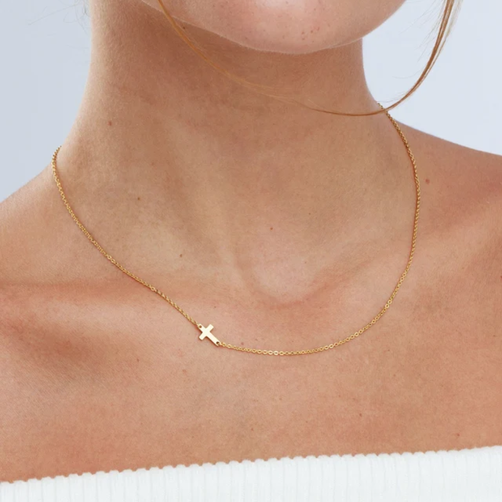 Cross Necklace for Women Sideways Gold Dainty Layering Pendant