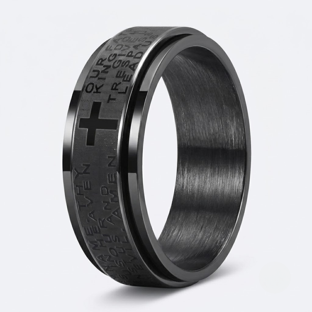 Cross Prayer Ring | Anxiety Ring Stainless Steel-Tithesource-Black-5-