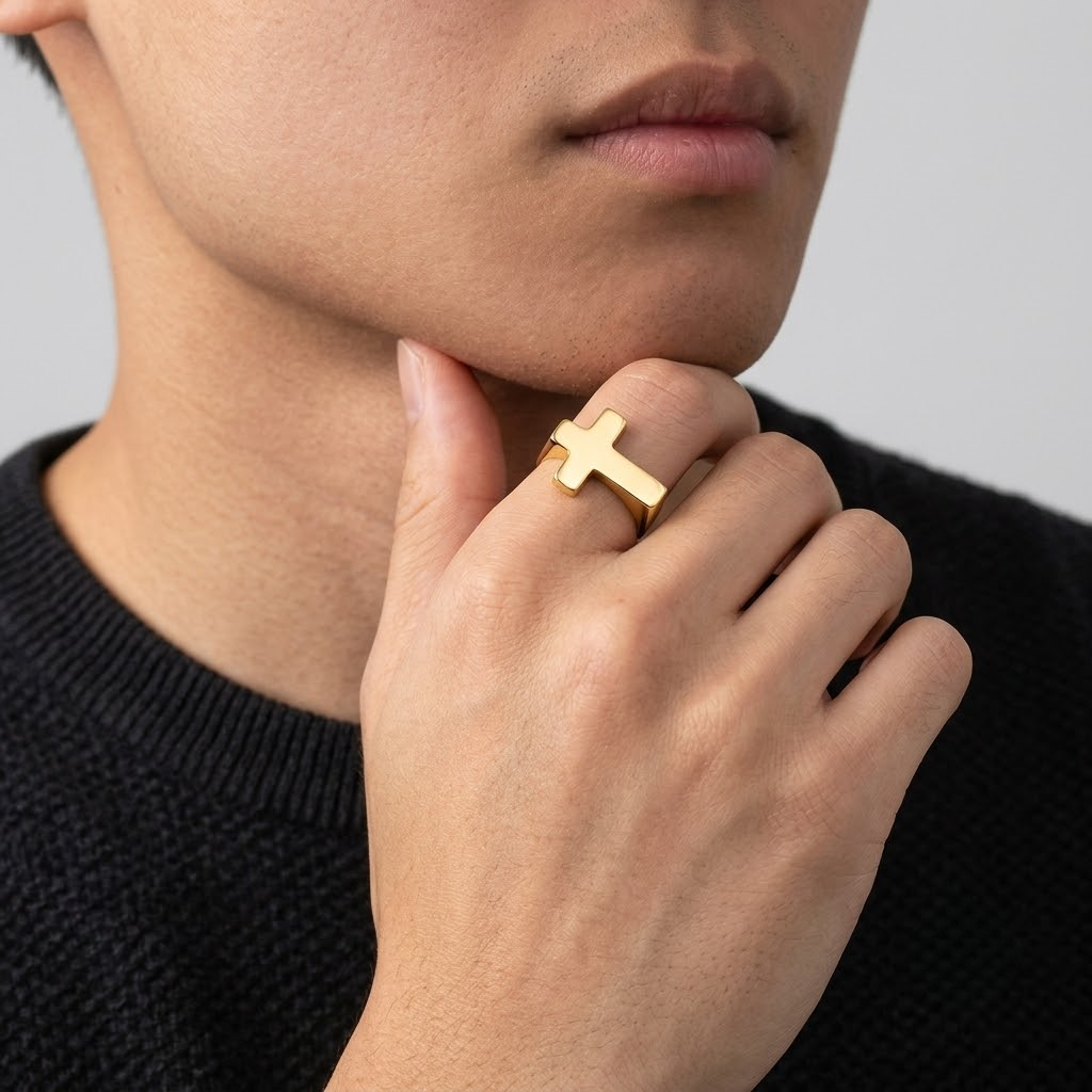 Cross Ring | Statement Stainless Steel Punk Signet Men-Tithesource-