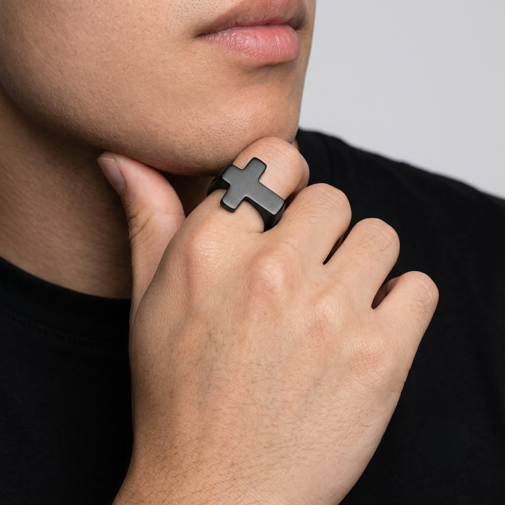 Cross Ring | Statement Stainless Steel Punk Signet Men-Tithesource-
