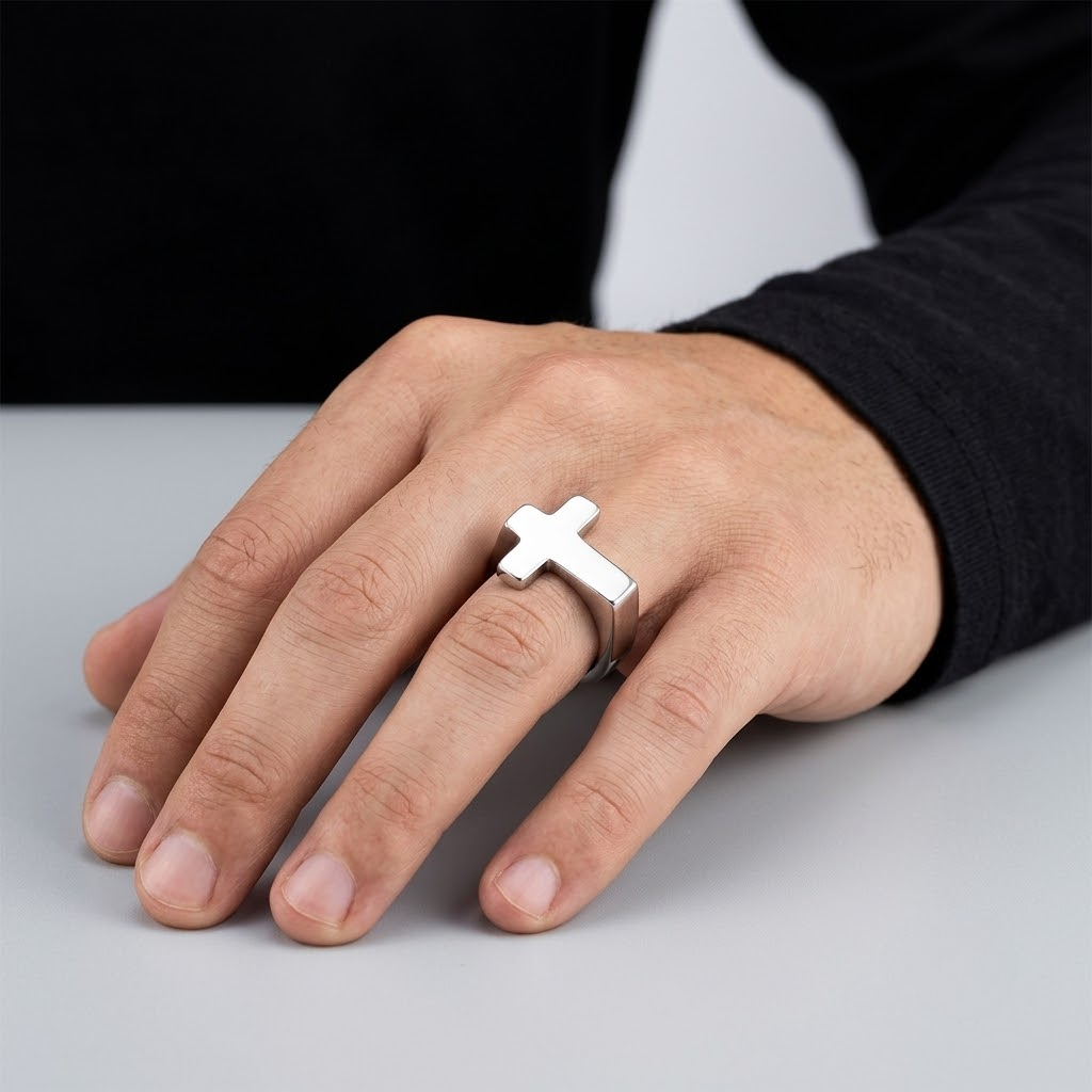Cross Ring | Statement Stainless Steel Punk Signet Men-Tithesource-