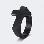 Cross Ring | Statement Stainless Steel Punk Signet Men-Tithesource-Black-4-