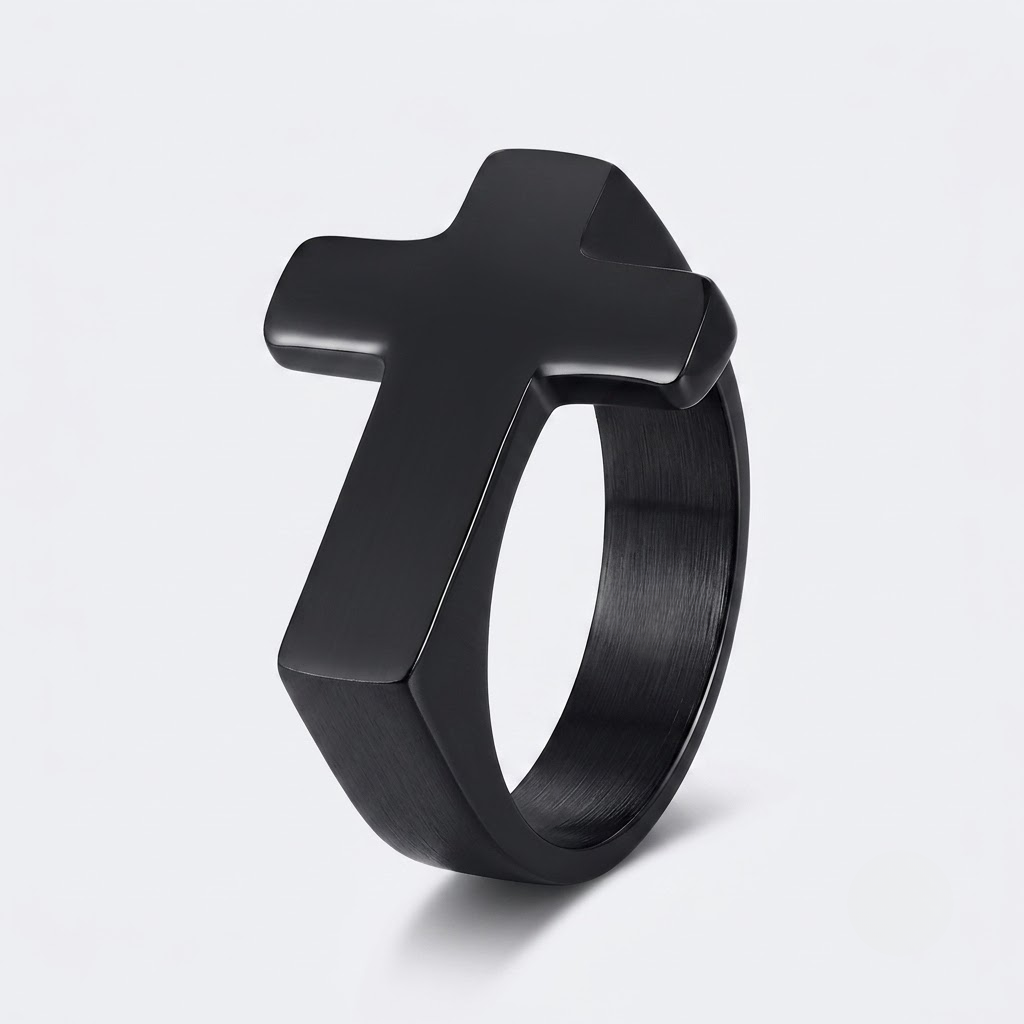 Cross Ring | Statement Stainless Steel Punk Signet Men-Tithesource-Black-4-