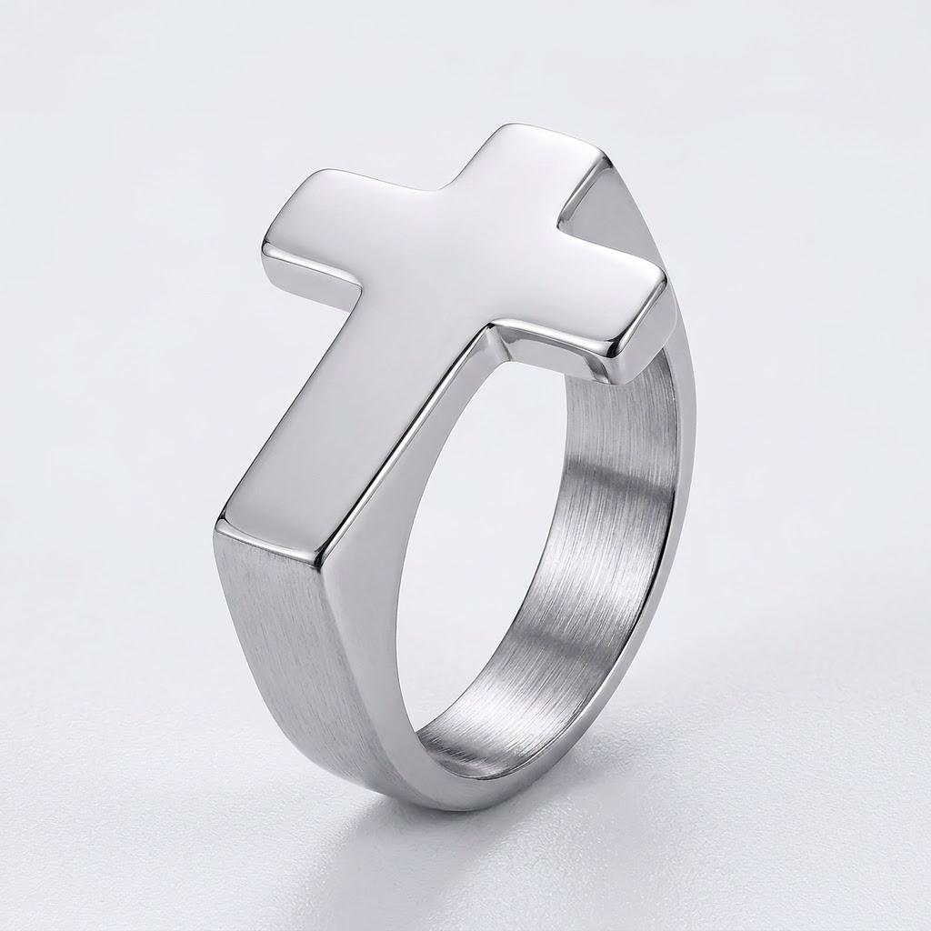 Cross Ring | Statement Stainless Steel Punk Signet Men-Tithesource-Silver-4-
