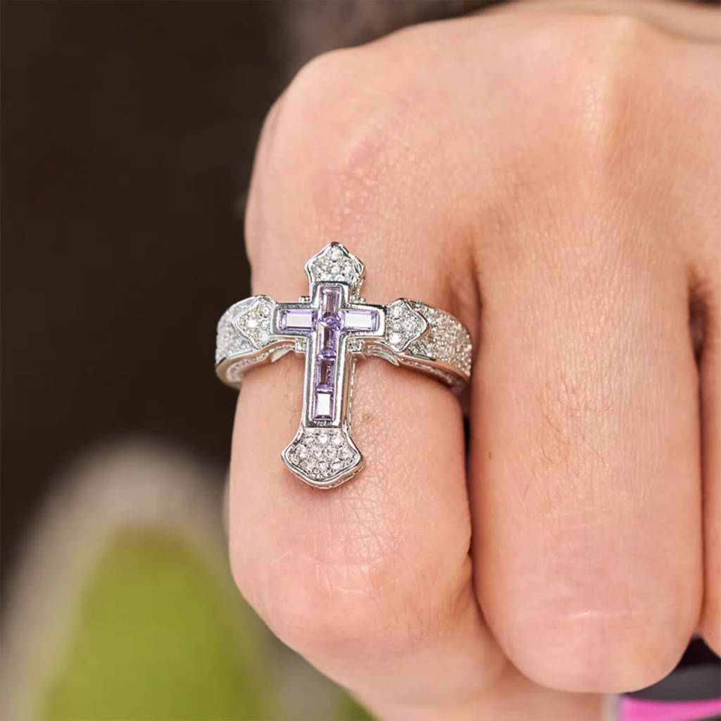 Cross Ring with Cubic Zirconia Accents | Gold and Silver-Tithesource-