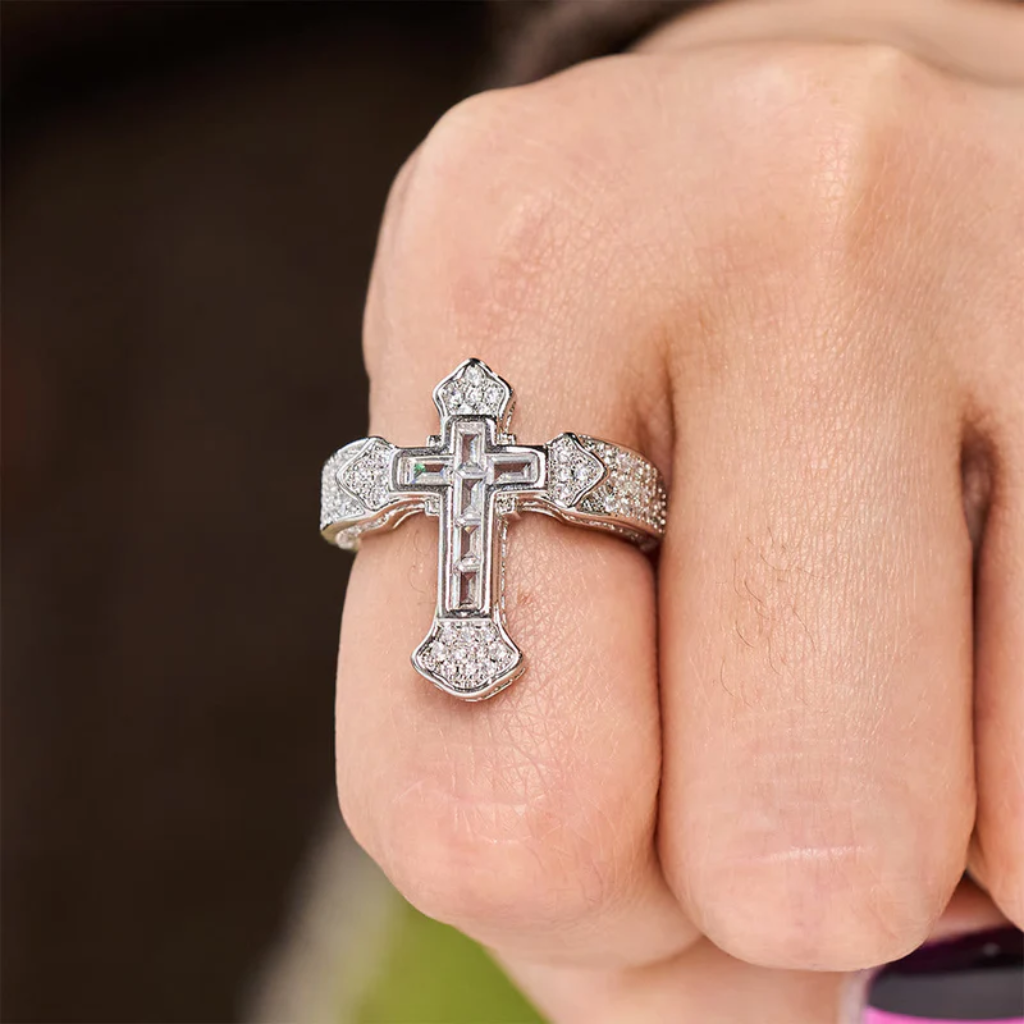 Cross Ring with Cubic Zirconia Accents | Gold and Silver-Tithesource-