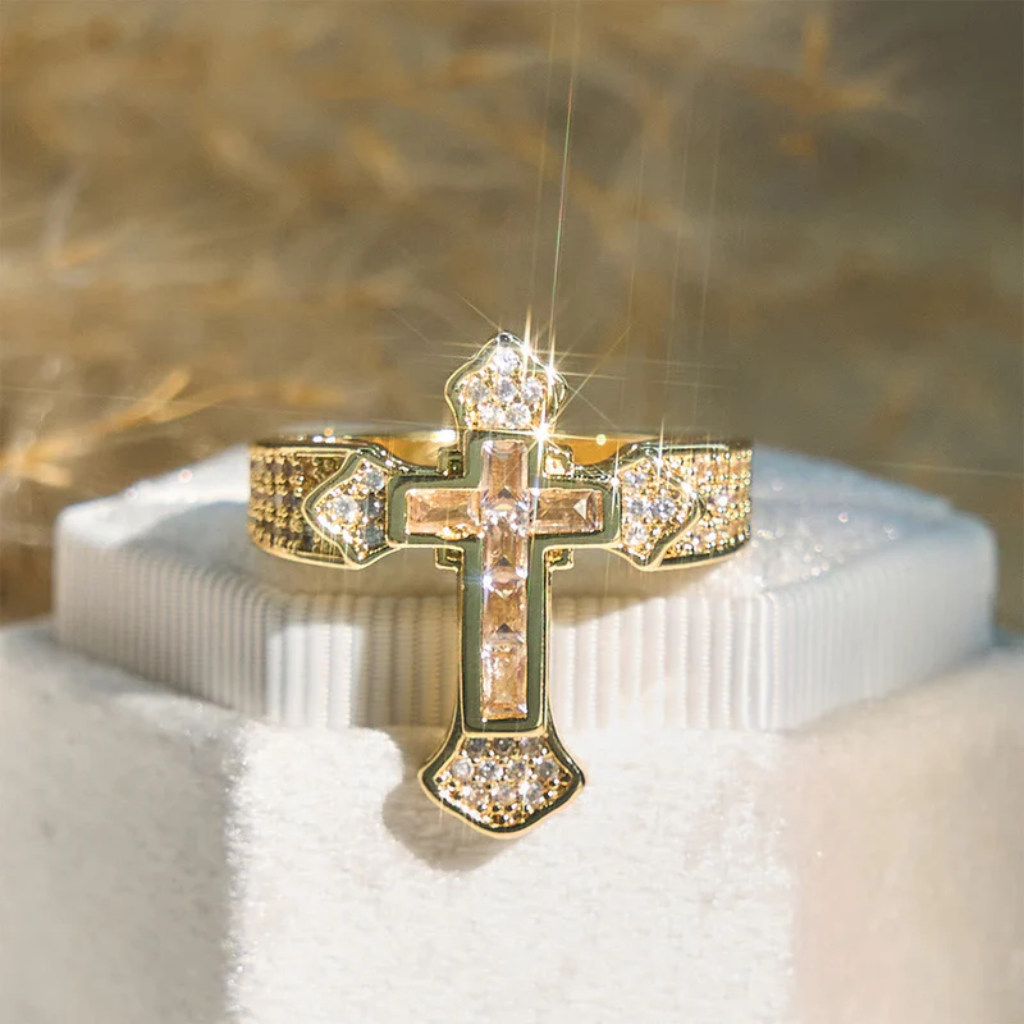 Cross Ring with Cubic Zirconia Accents | Gold and Silver-Tithesource-Gold-6-