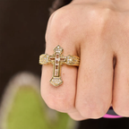 Cross Ring with Cubic Zirconia Accents | Gold and Silver-Tithesource-