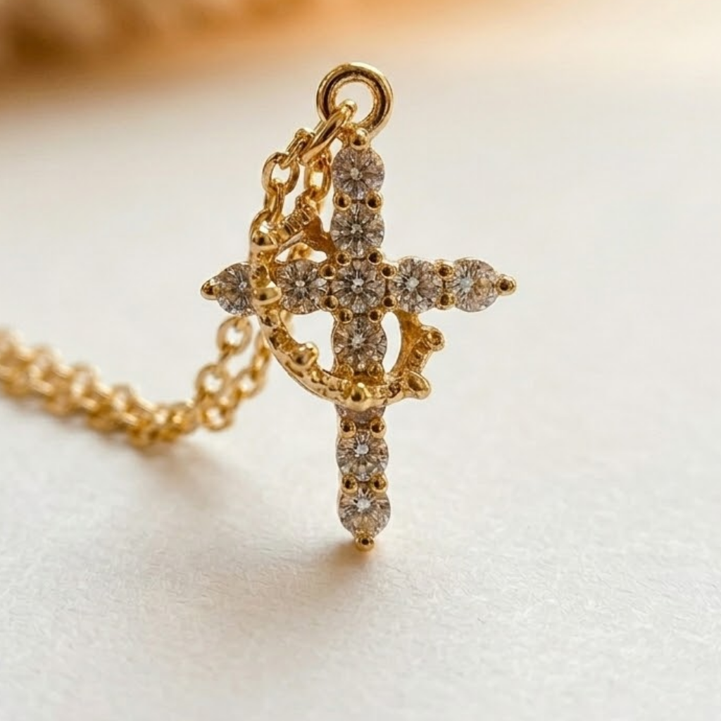 Crown Cross Pendant Necklace | Classic Steel Chain