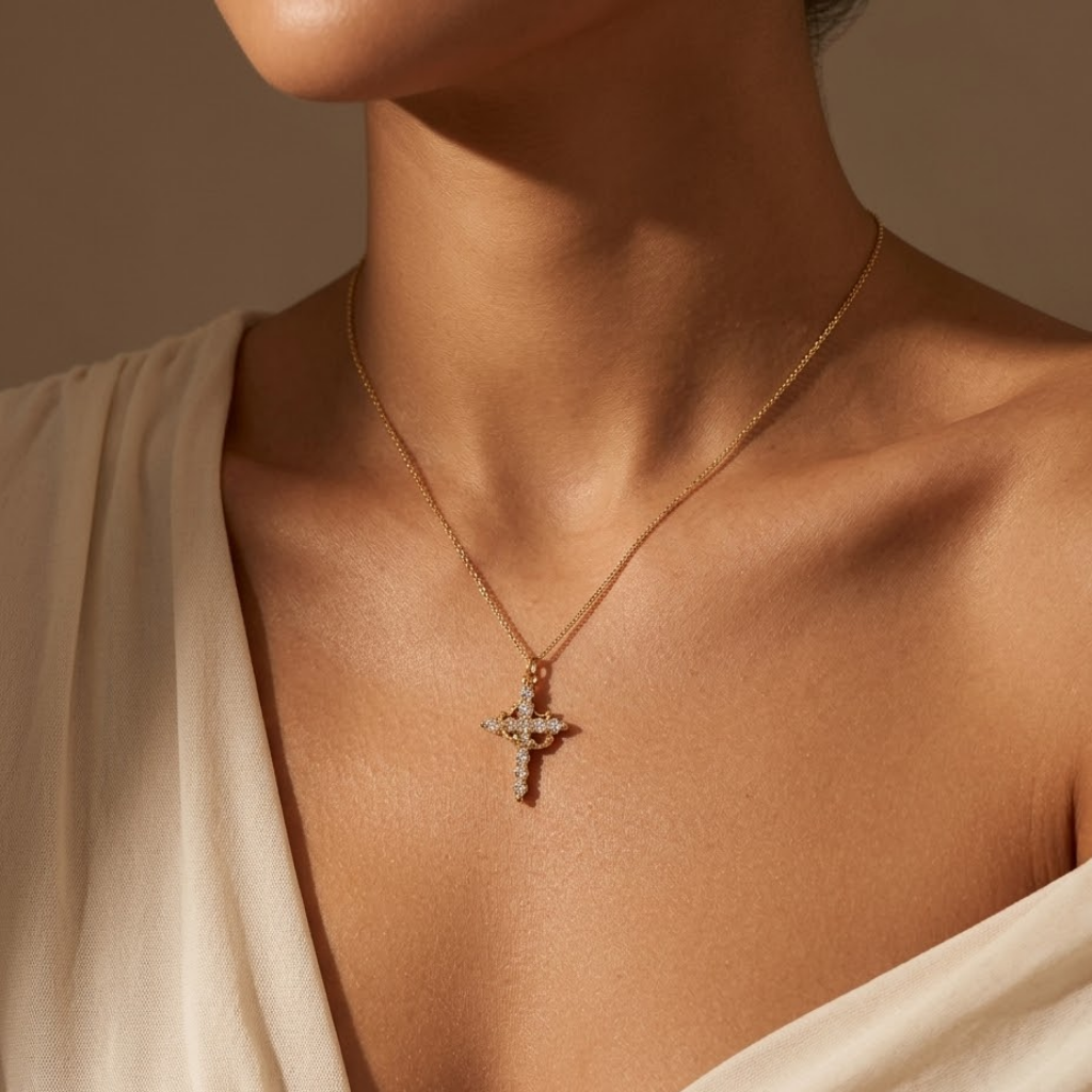Crown Cross Pendant Necklace | Classic Steel Chain