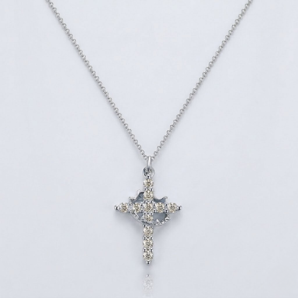Crown Cross Pendant Necklace | Classic Steel Chain