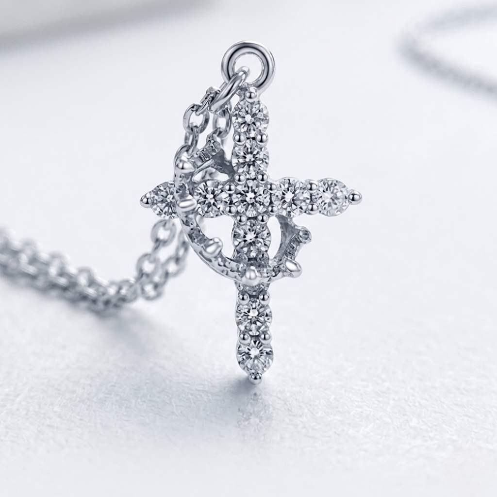 Crown Cross Pendant Necklace | Classic Steel Chain