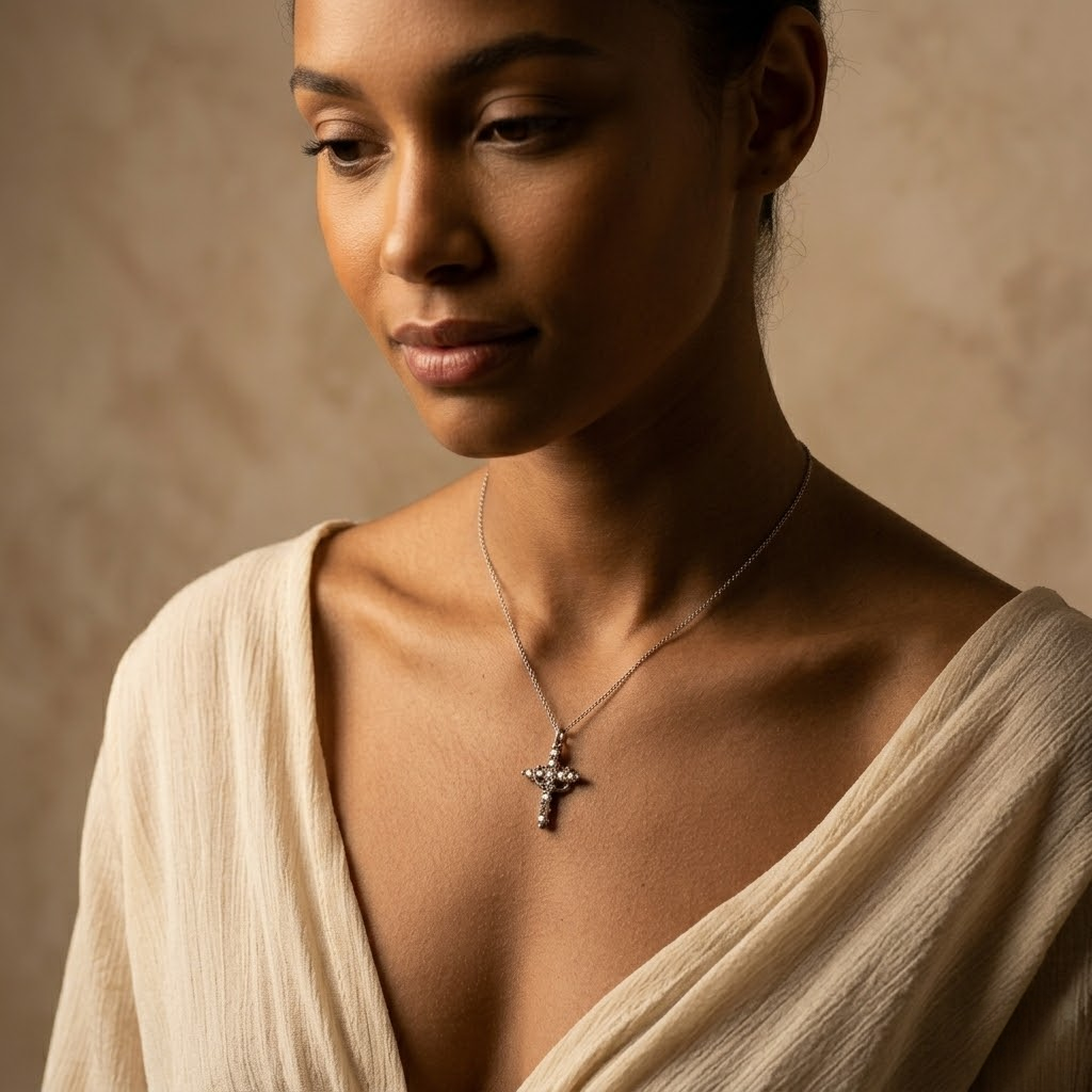Crown Cross Pendant Necklace | Classic Steel Chain
