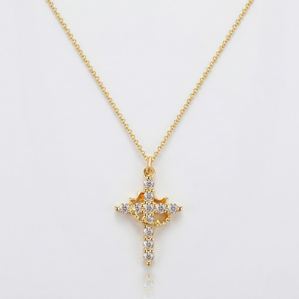Crown Cross Pendant Necklace | Classic Steel Chain