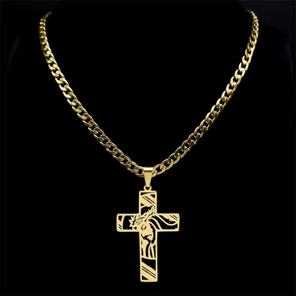 Crown of Thorns Jesus Cross Necklace for Men Stainless Steel