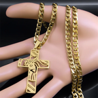 Crown of Thorns Jesus Cross Necklace for Men Stainless Steel