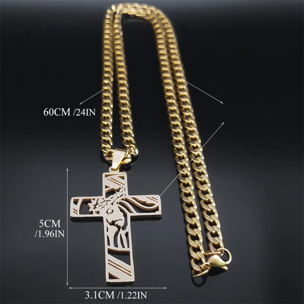 Crown of Thorns Jesus Cross Necklace for Men Stainless Steel