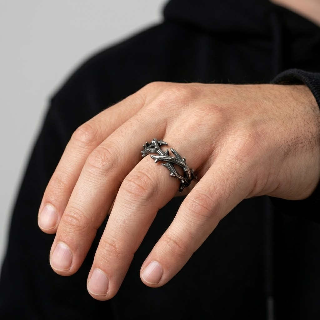 Crown of Thorns Ring Jesus Christian Faith Stainless Steel Band Ring Men-Tithesource-
