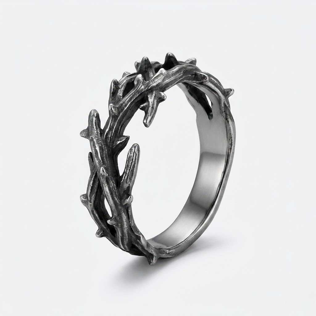 Crown of Thorns Ring Jesus Christian Faith Stainless Steel Band Ring Men-Tithesource-Black-6-