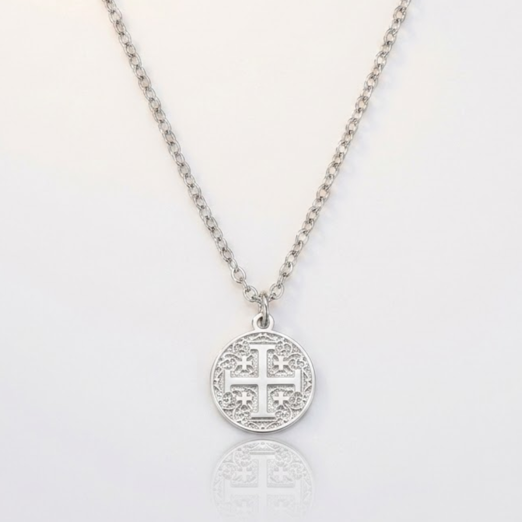 Crusader Cross Necklace Pendant Christian Protection Stainless Steel Gold Baptism-Tithesource-