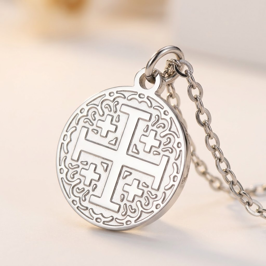 Crusader Cross Necklace Pendant Christian Protection Stainless Steel Gold Baptism-Tithesource-