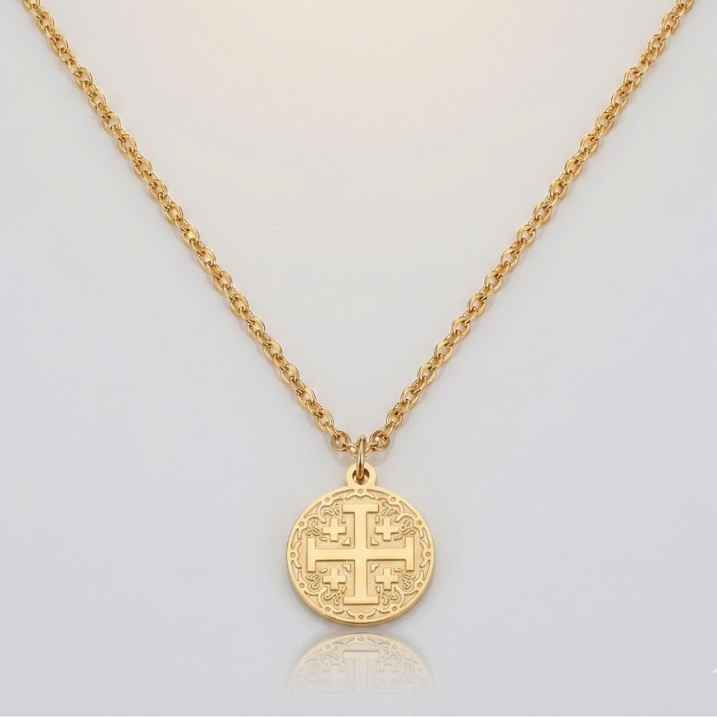 Crusader Cross Necklace Pendant Christian Protection Stainless Steel Gold Baptism-Tithesource-