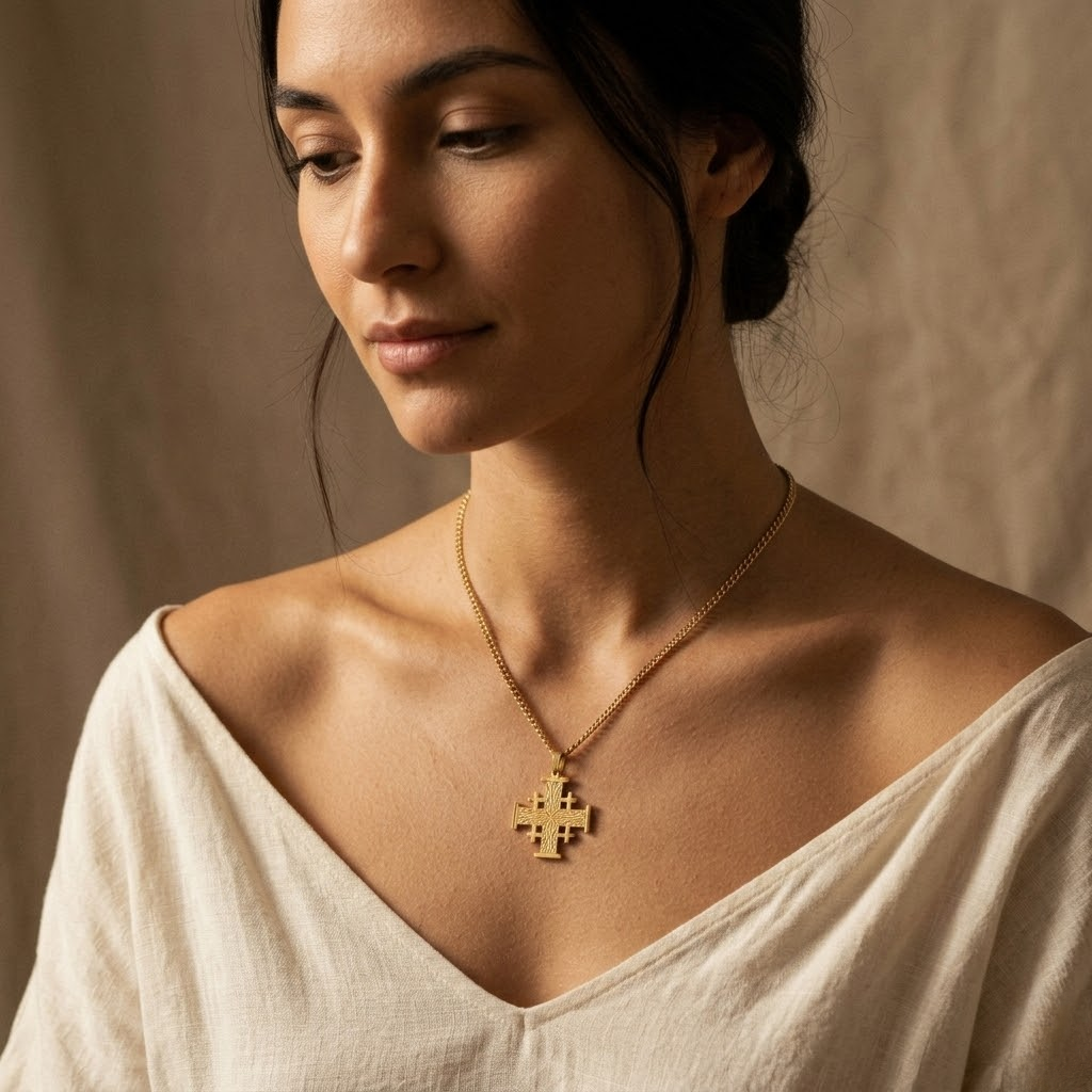 Crusader Cross Pendant Necklace Five Fold Christian Faith Stainless Steel Men Women-Tithesource-