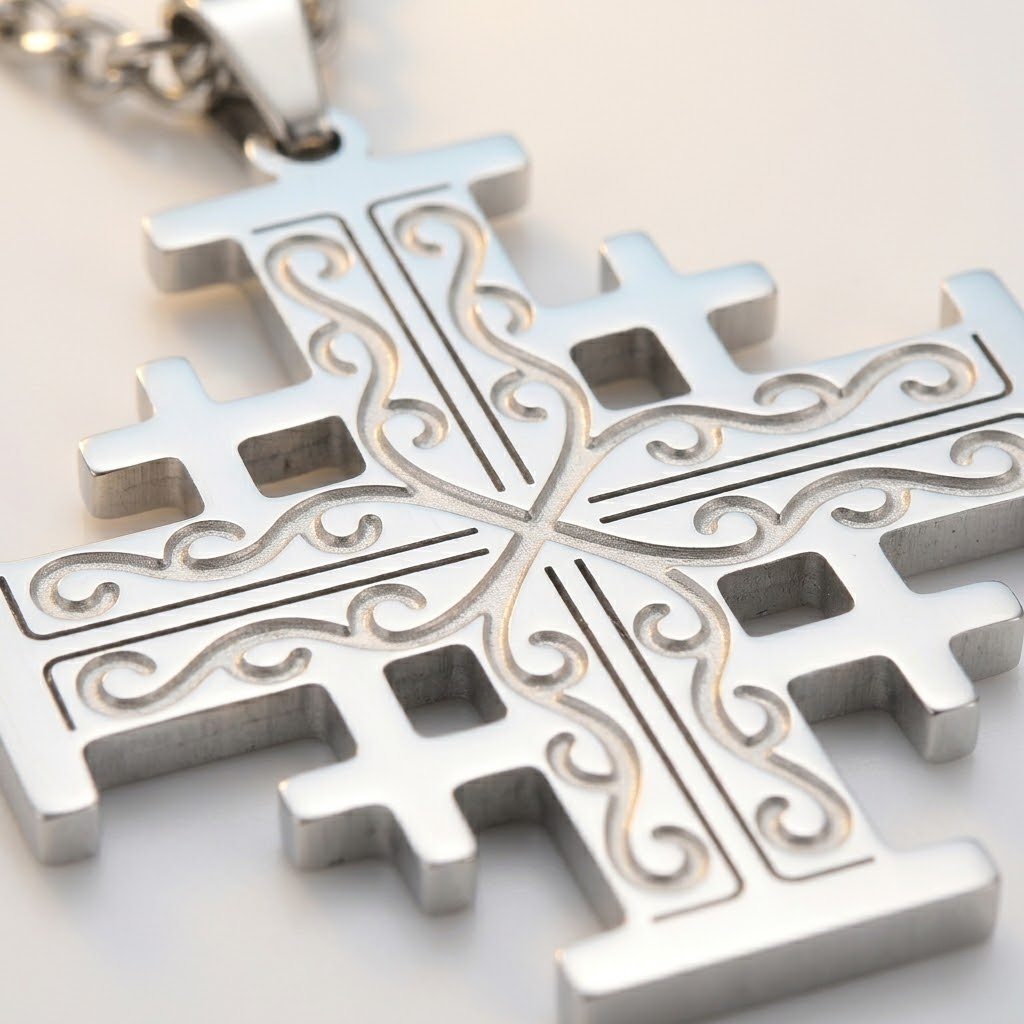 Crusader Cross Pendant Necklace Five Fold Christian Faith Stainless Steel Men Women-Tithesource-