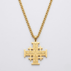 Crusader Cross Pendant Necklace Five Fold Christian Faith Stainless Steel Men Women-Tithesource-Gold-