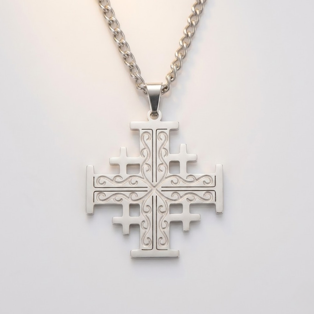 Crusader Cross Pendant Necklace Five Fold Christian Faith Stainless Steel Men Women-Tithesource-Silver-