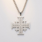 Crusader Cross Pendant Necklace Five Fold Christian Faith Stainless Steel Men Women-Tithesource-Silver-