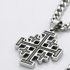 Crusader Cross Pendant Necklace Five Fold Christian Hip Hop Stainless Steel Cuban Chain Men-Tithesource-