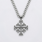 Crusader Cross Pendant Necklace Five Fold Christian Hip Hop Stainless Steel Cuban Chain Men-Tithesource-