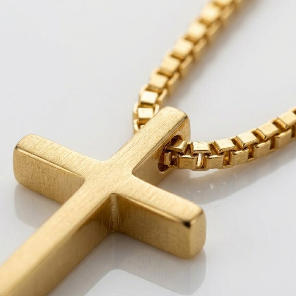 Crusader Cross Plain Pendant Necklace | Stainless Steel Box Chain
