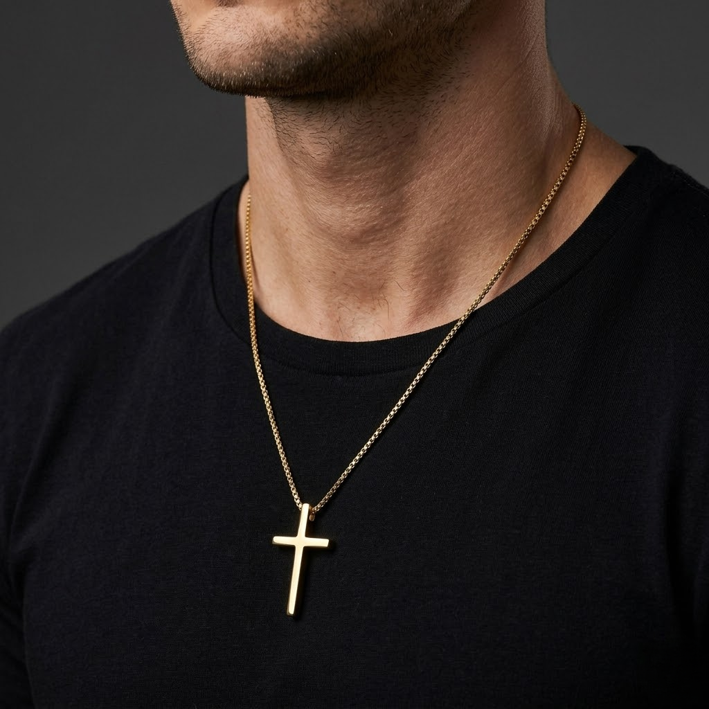 Crusader Cross Plain Pendant Necklace | Stainless Steel Box Chain