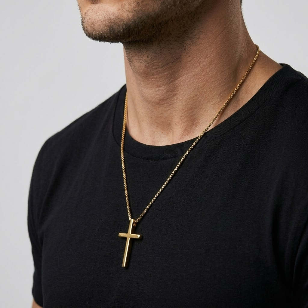Crusader Cross Plain Pendant Necklace | Stainless Steel Box Chain