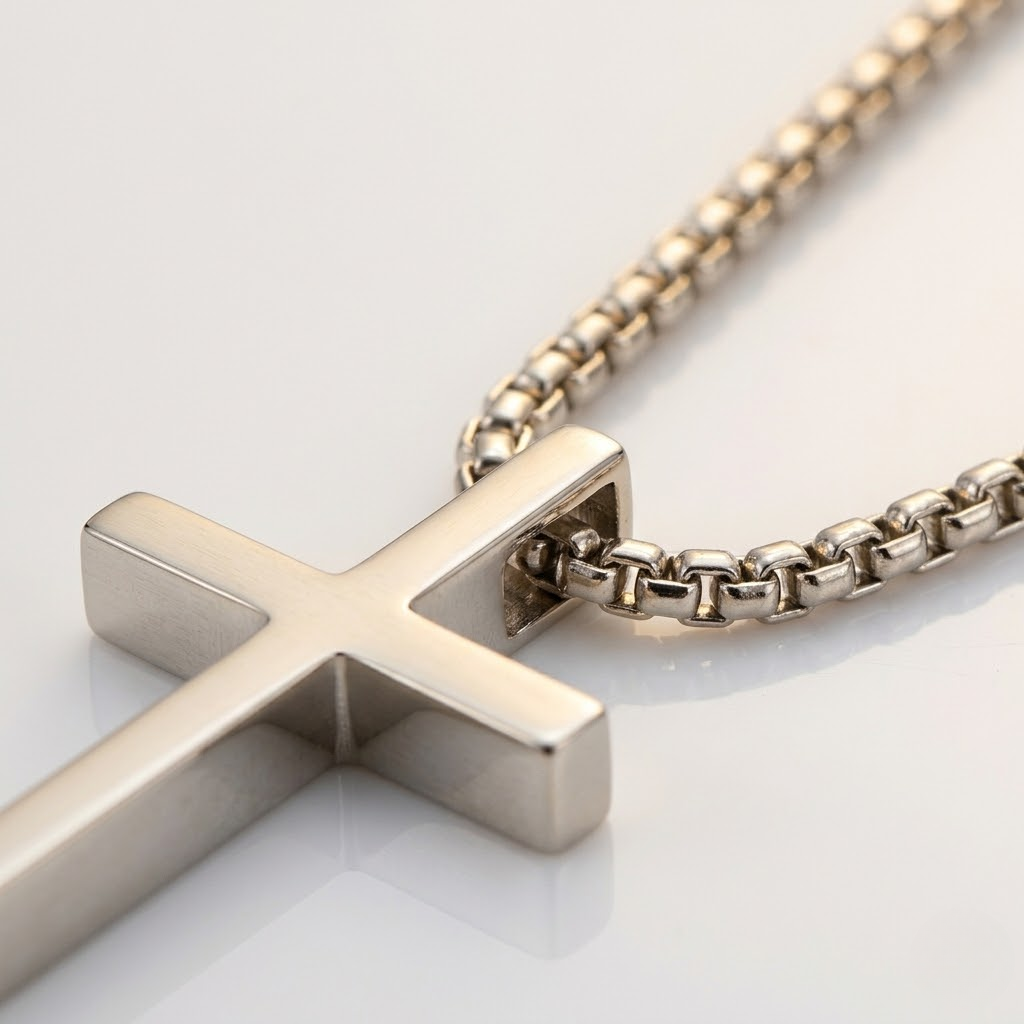 Crusader Cross Plain Pendant Necklace | Stainless Steel Box Chain