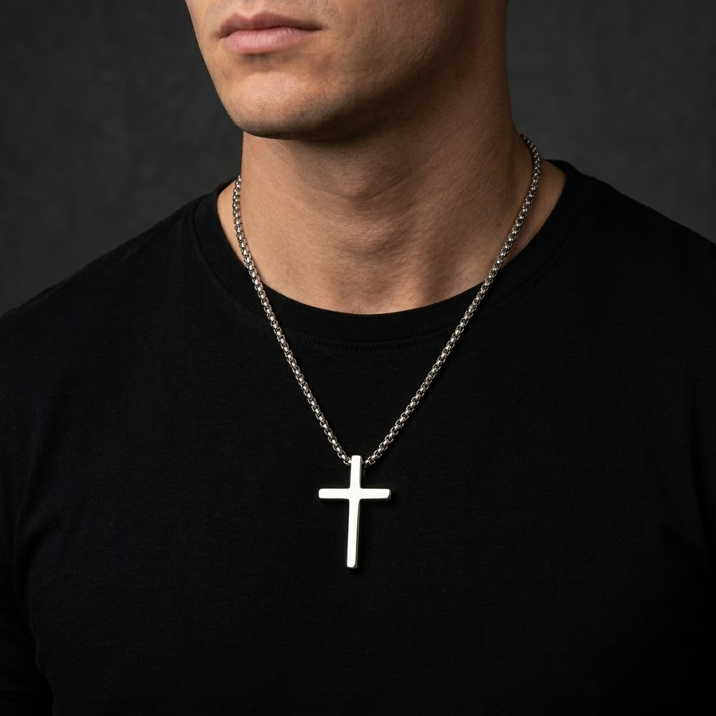 Crusader Cross Plain Pendant Necklace | Stainless Steel Box Chain