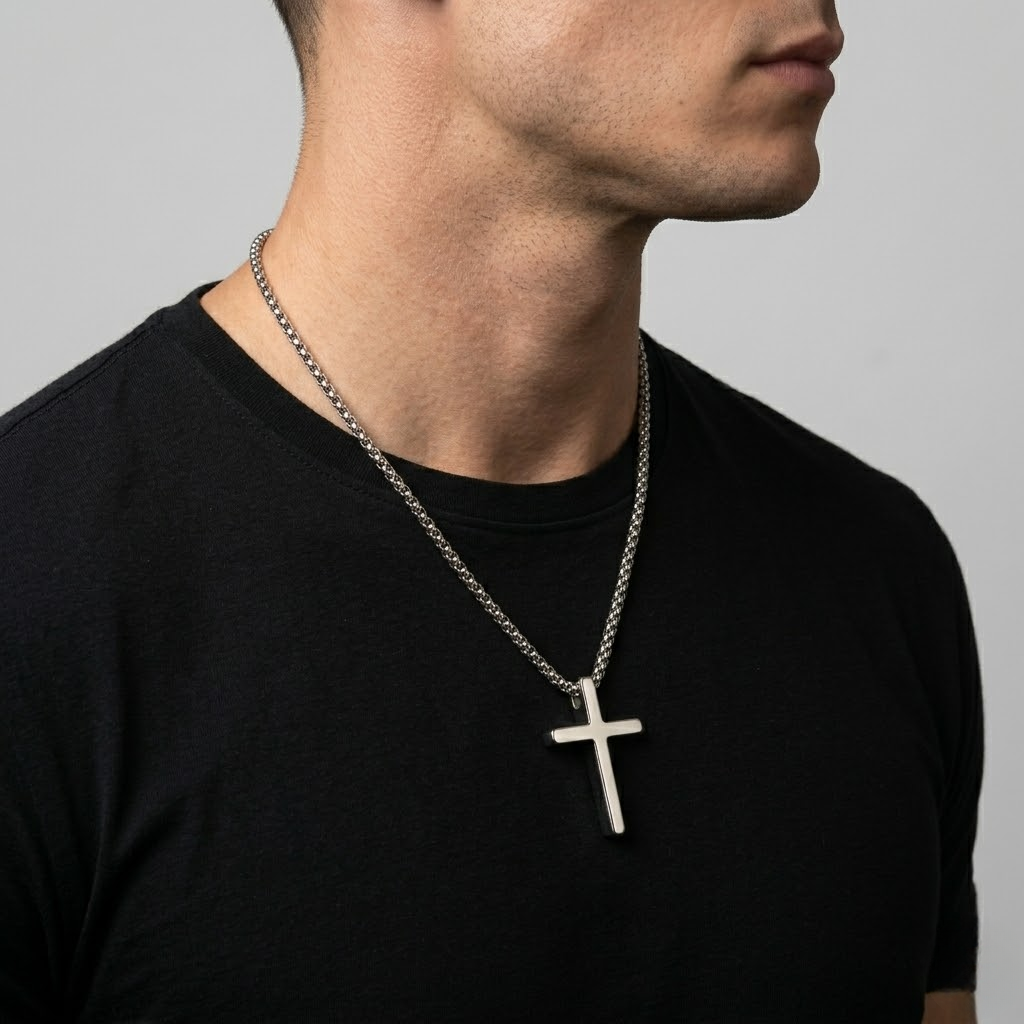 Crusader Cross Plain Pendant Necklace | Stainless Steel Box Chain