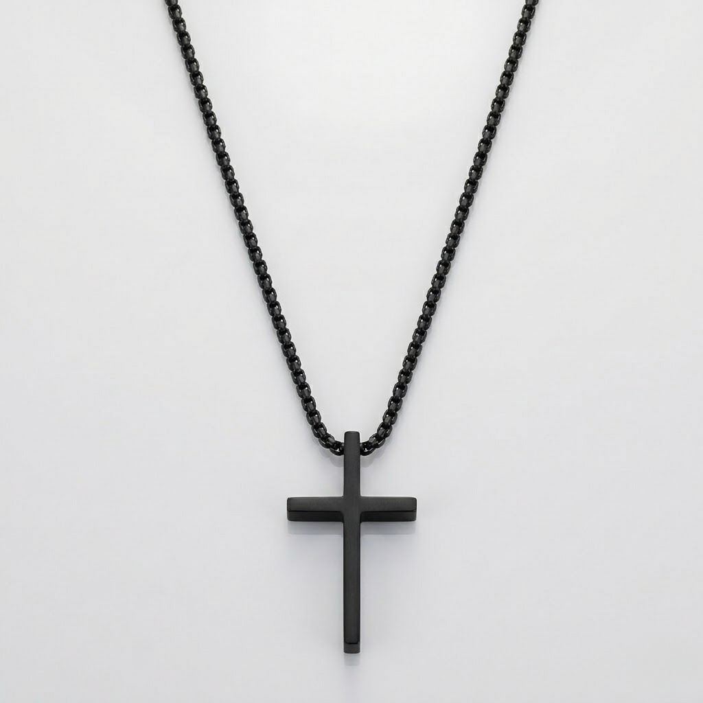 Crusader Cross Plain Pendant Necklace | Stainless Steel Box Chain